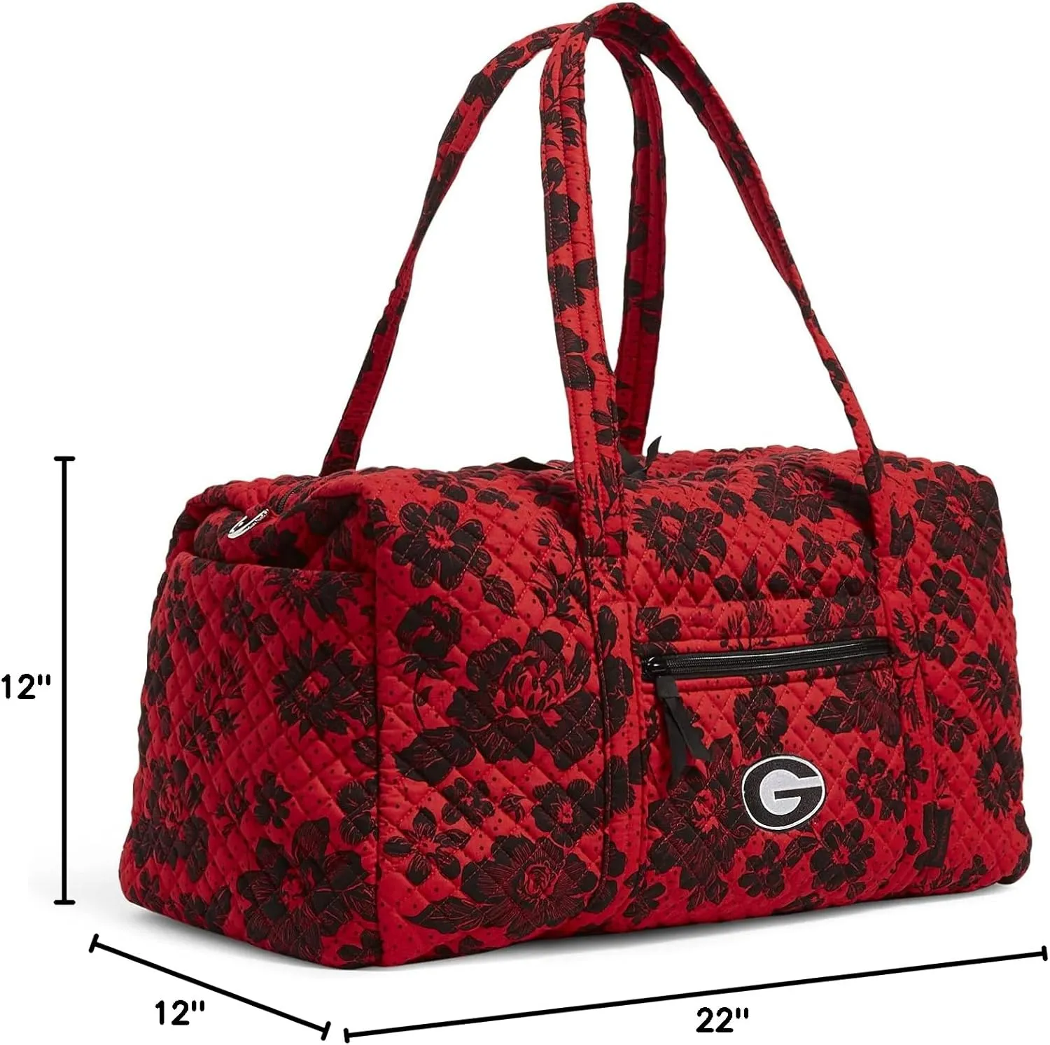 Vera Bradley Women's Cotton Collegiate Large Travel Duffle Bag (Multiple Teams Available), University of Georgia Red/Black Rain Garden - Recycled Cotton, One Size