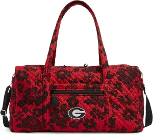 Vera Bradley Women's Cotton Collegiate Large Travel Duffle Bag (Multiple Teams Available), University of Georgia Red/Black Rain Garden - Recycled Cotton, One Size