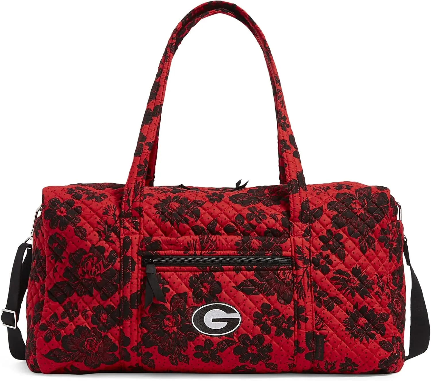 Vera Bradley Women's Cotton Collegiate Large Travel Duffle Bag (Multiple Teams Available), University of Georgia Red/Black Rain Garden - Recycled Cotton, One Size