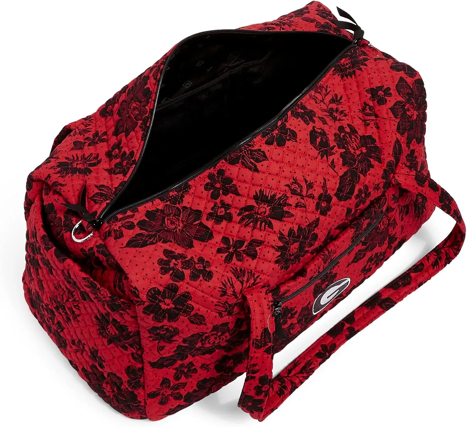 Vera Bradley Women's Cotton Collegiate Large Travel Duffle Bag (Multiple Teams Available), University of Georgia Red/Black Rain Garden - Recycled Cotton, One Size
