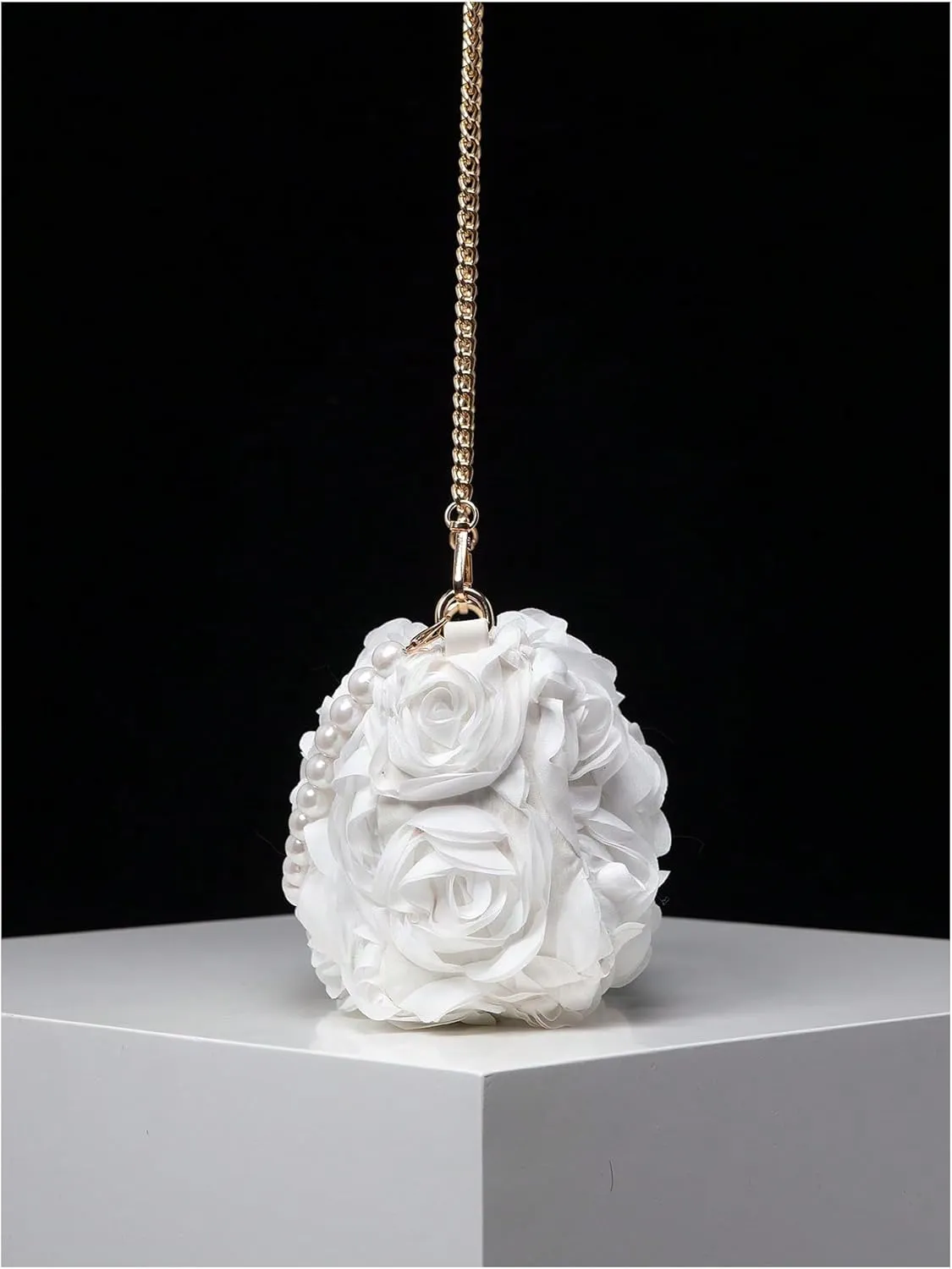 Verdusa Women's 3D Flower Pearl Top Handle Clutch Purses Evening Handbags Crossbody Bag