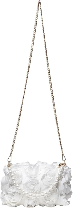 Verdusa Women's 3D Flower Pearl Top Handle Clutch Purses Evening Handbags Crossbody Bag