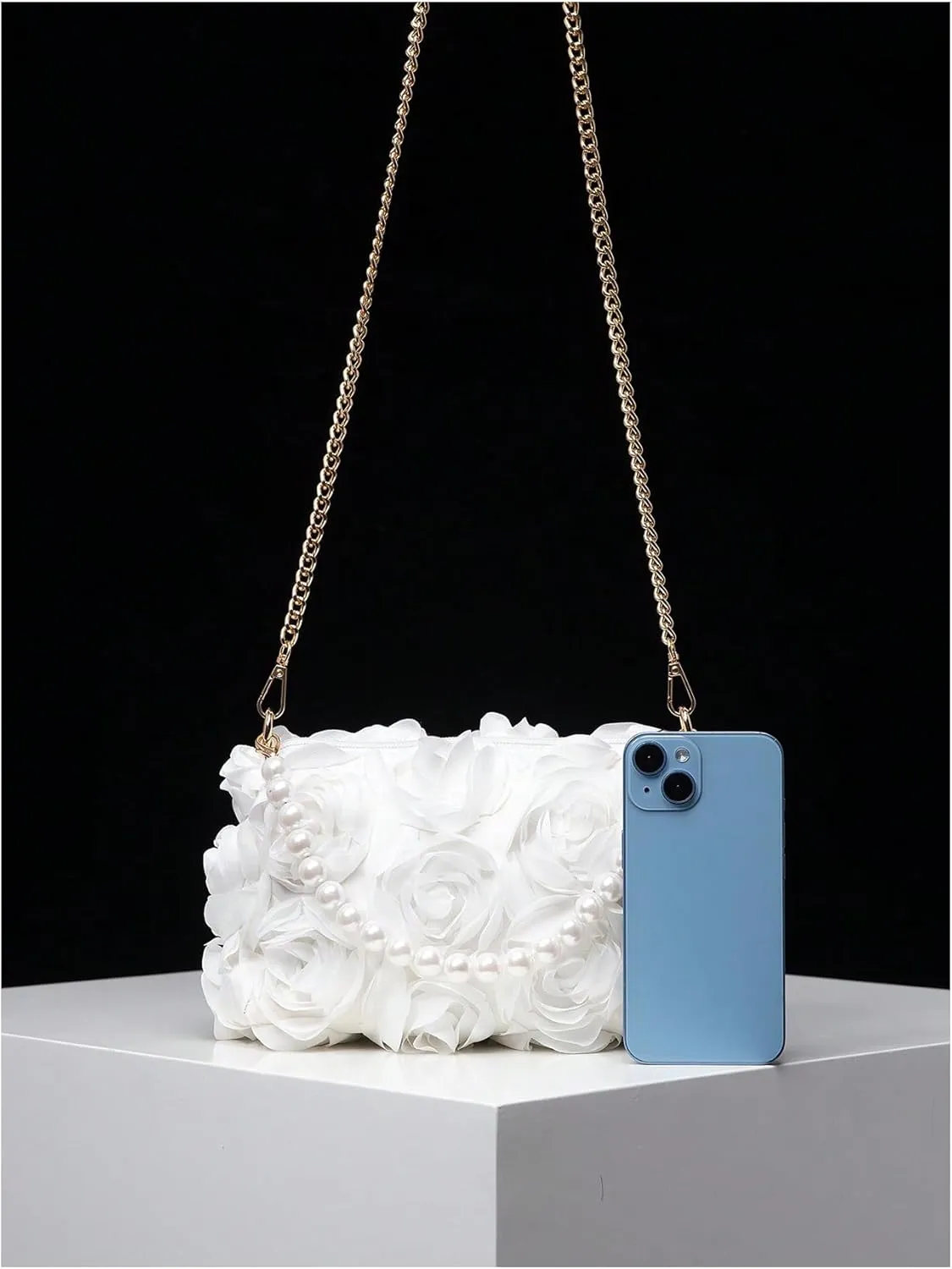 Verdusa Women's 3D Flower Pearl Top Handle Clutch Purses Evening Handbags Crossbody Bag