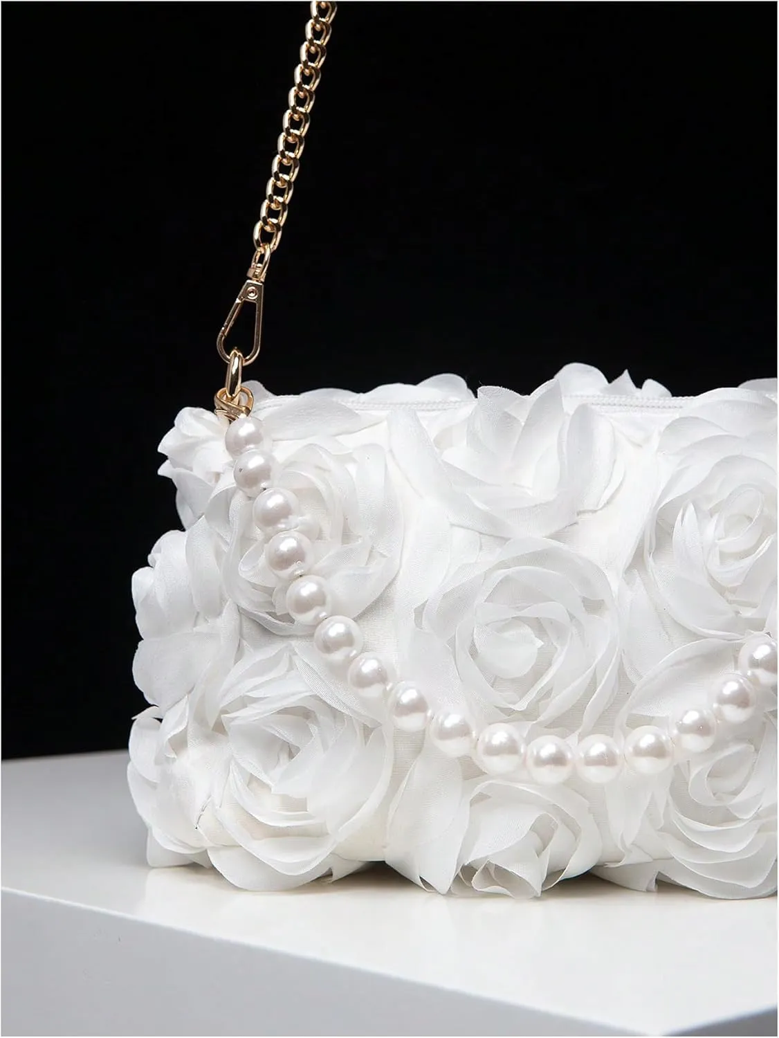 Verdusa Women's 3D Flower Pearl Top Handle Clutch Purses Evening Handbags Crossbody Bag