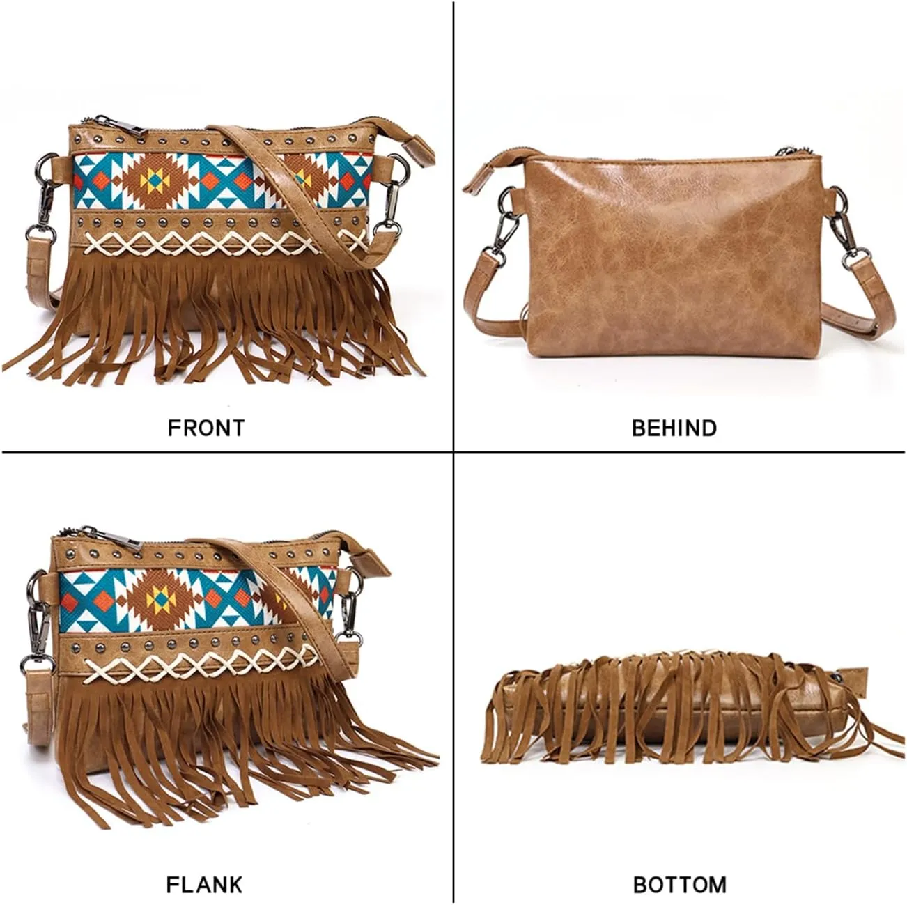 Verdusa Women's Boho Tassel Crossbody Bags Colorblock Shoulder Bag Purses