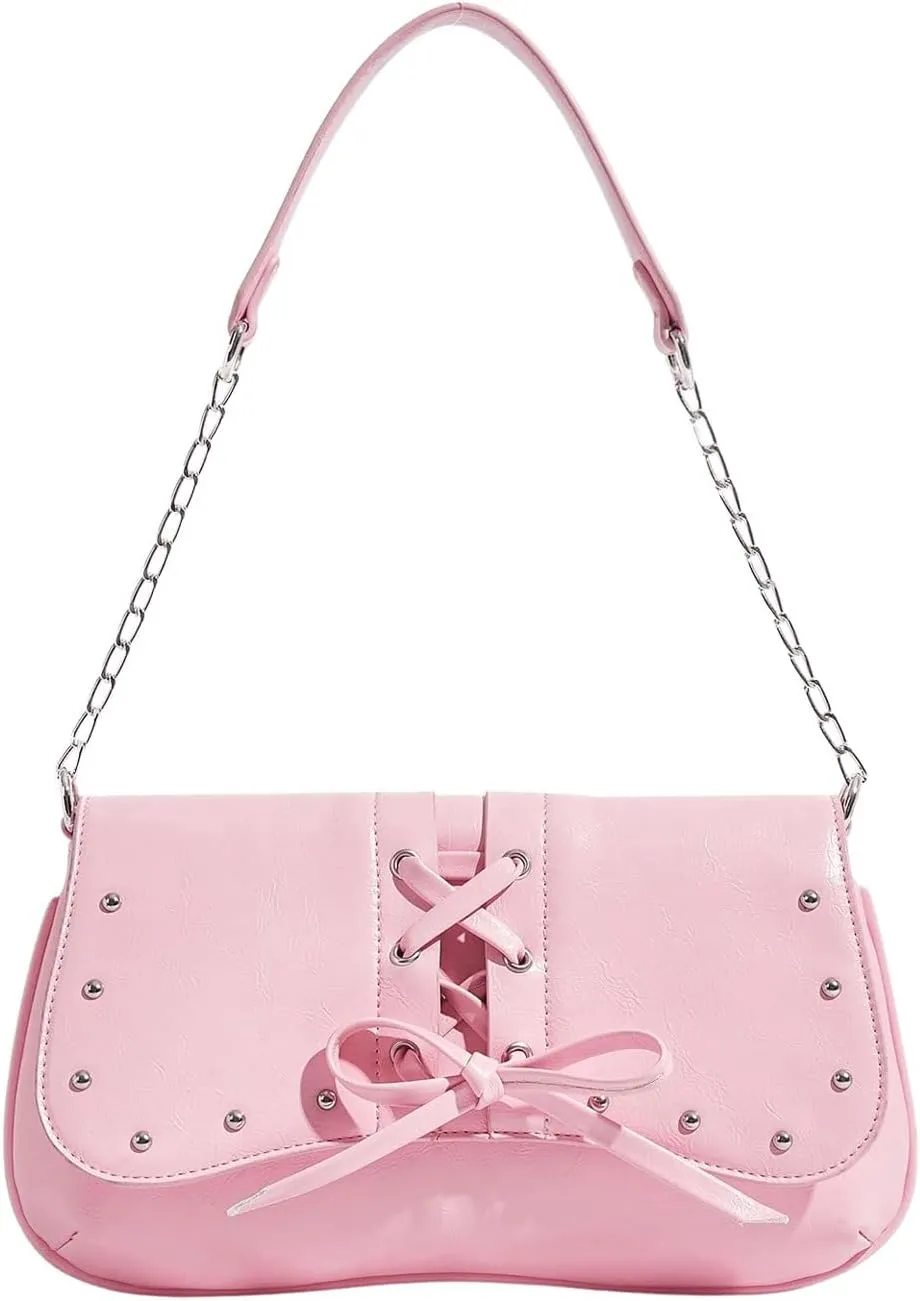 Verdusa Women's Bow Underarm Shoulder Bags Punk Studded PU Leather Bag