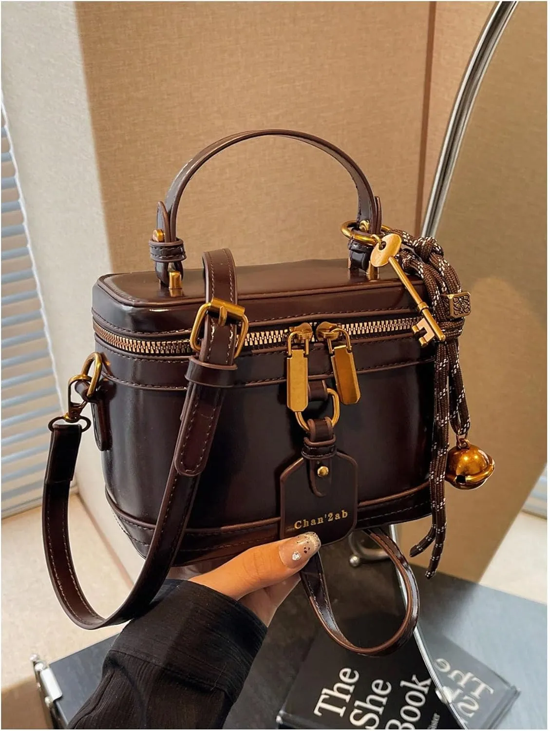 Verdusa Women's Bucket Top Handle Satchel Purses Vintage PU Leather Crossbody Box Bags
