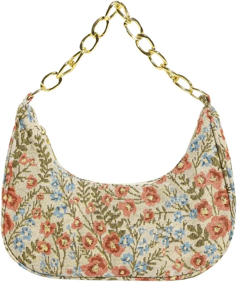 Verdusa Women's Floral Top Handle Hobo Bags Metal Chain Crescent Bag Handbags