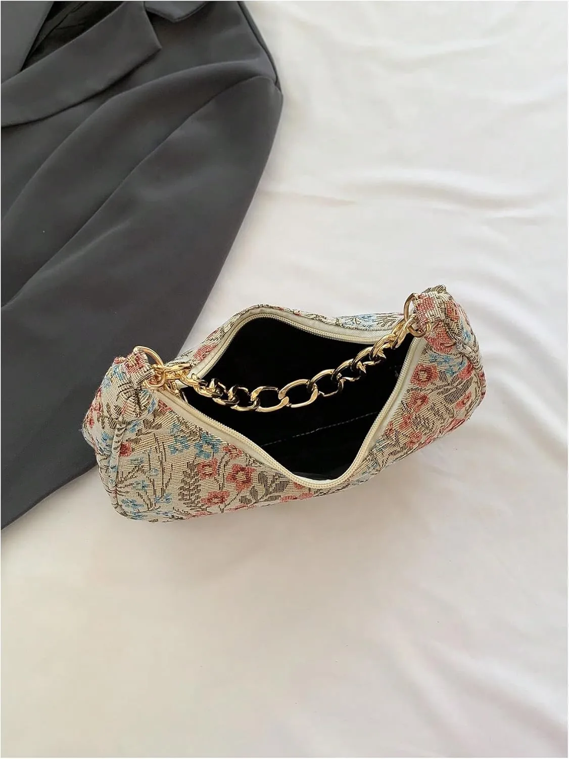 Verdusa Women's Floral Top Handle Hobo Bags Metal Chain Crescent Bag Handbags