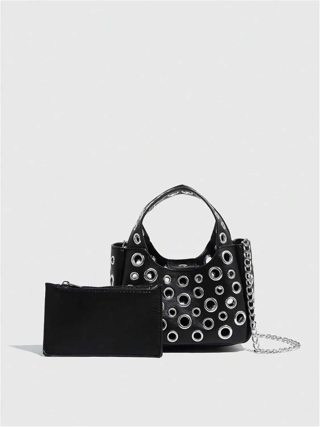 Verdusa Women's Hollow Out Metal Chain Crossbody Bags Punk Leather Tops Handle Satchel Purses