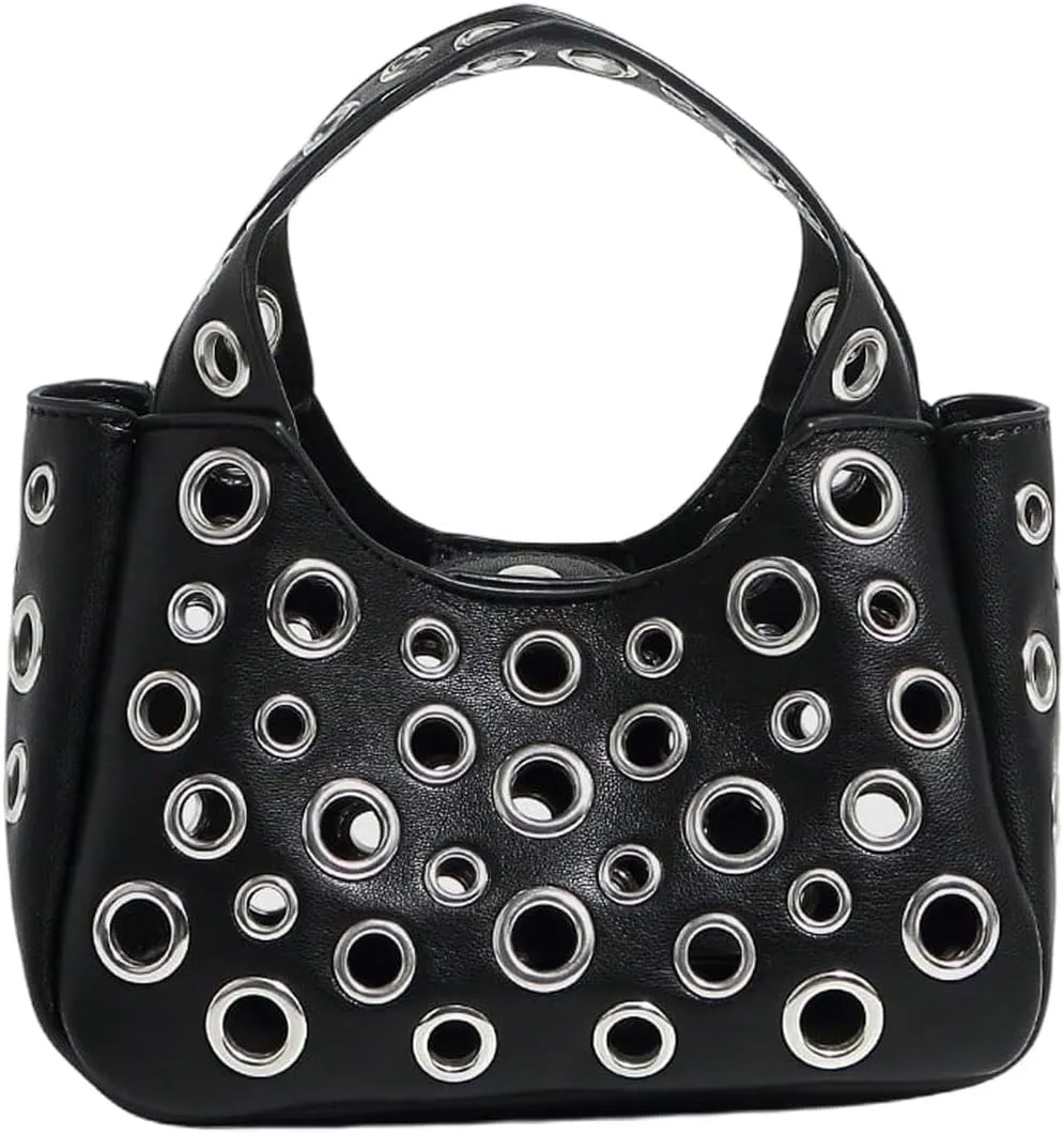 Verdusa Women's Hollow Out Metal Chain Crossbody Bags Punk Leather Tops Handle Satchel Purses