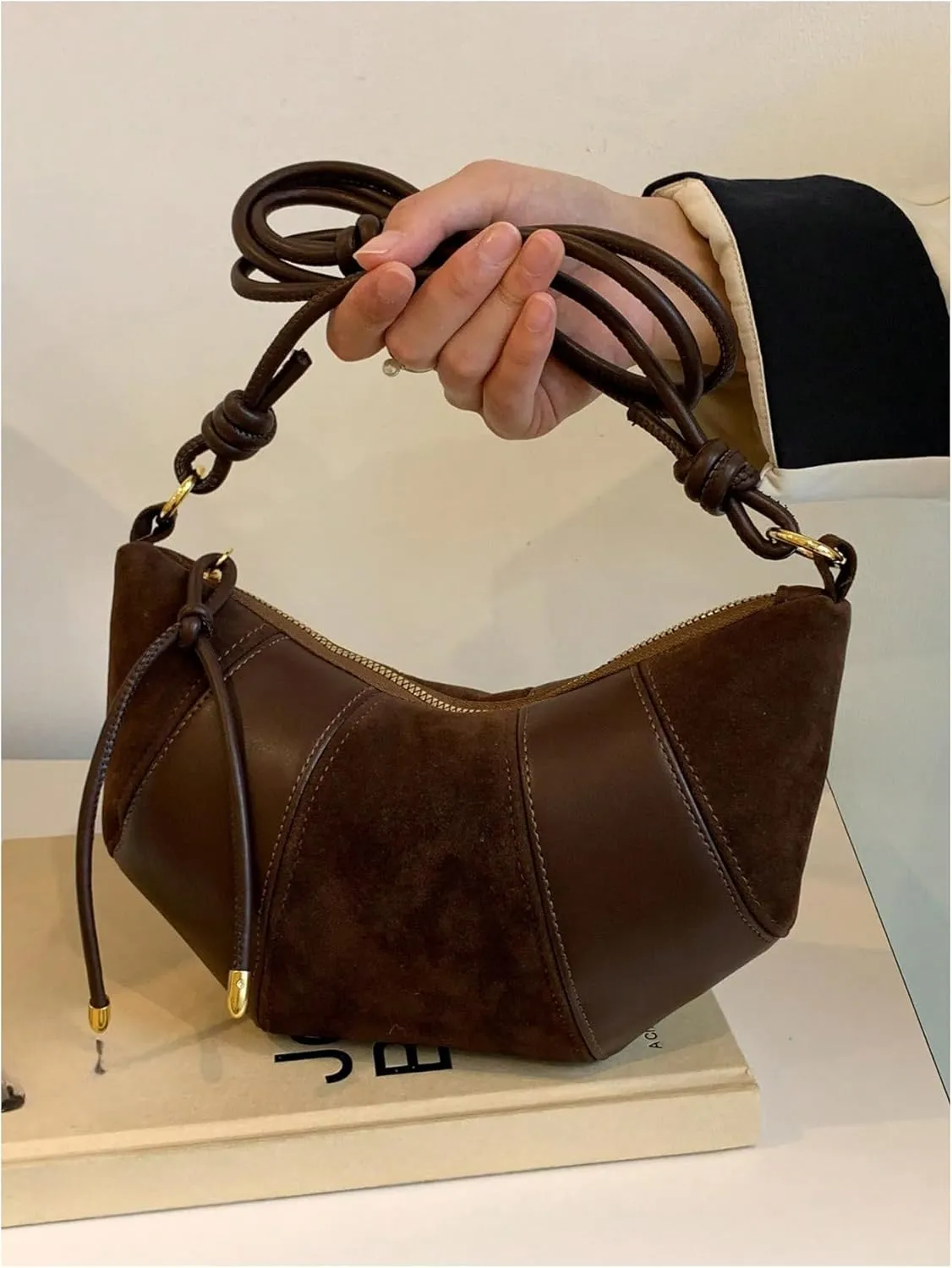 Verdusa Women's Ox Horn PU Leather Hobo Commute Zipper Top Vintage Plain Shoulder Bag
