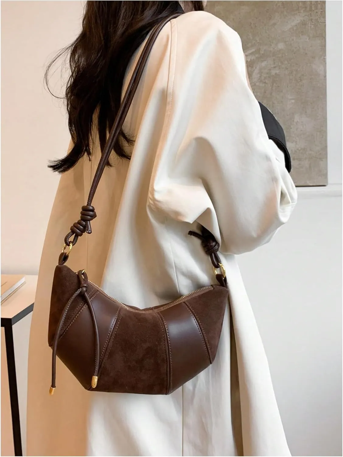 Verdusa Women's Ox Horn PU Leather Hobo Commute Zipper Top Vintage Plain Shoulder Bag