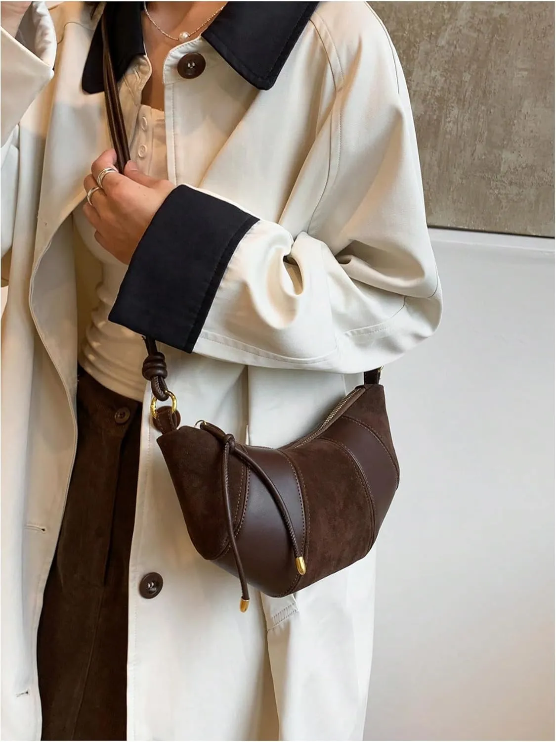 Verdusa Women's Ox Horn PU Leather Hobo Commute Zipper Top Vintage Plain Shoulder Bag