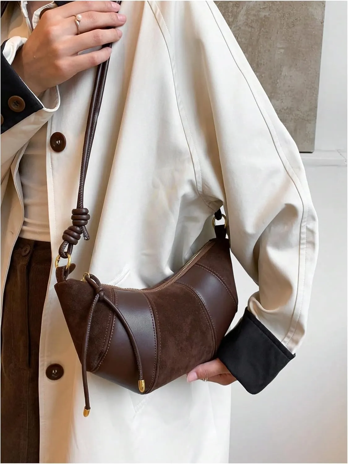 Verdusa Women's Ox Horn PU Leather Hobo Commute Zipper Top Vintage Plain Shoulder Bag