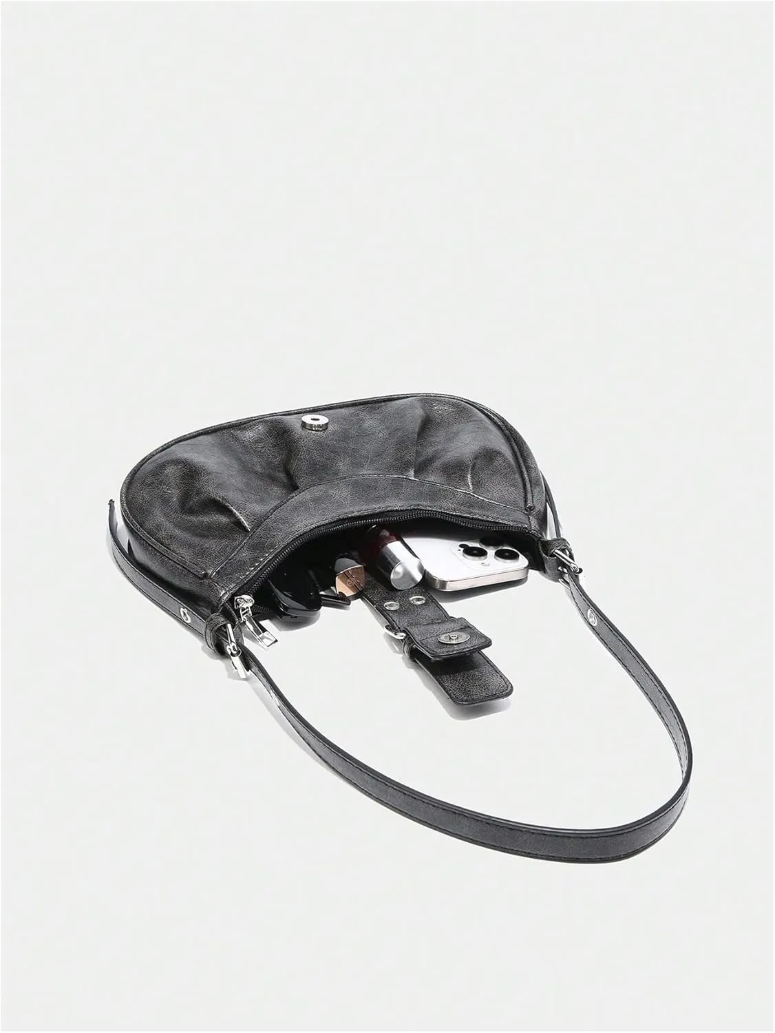 Verdusa Women's PU Leather Punk Rivet Shoulder Bags Vintage Handbag Purses