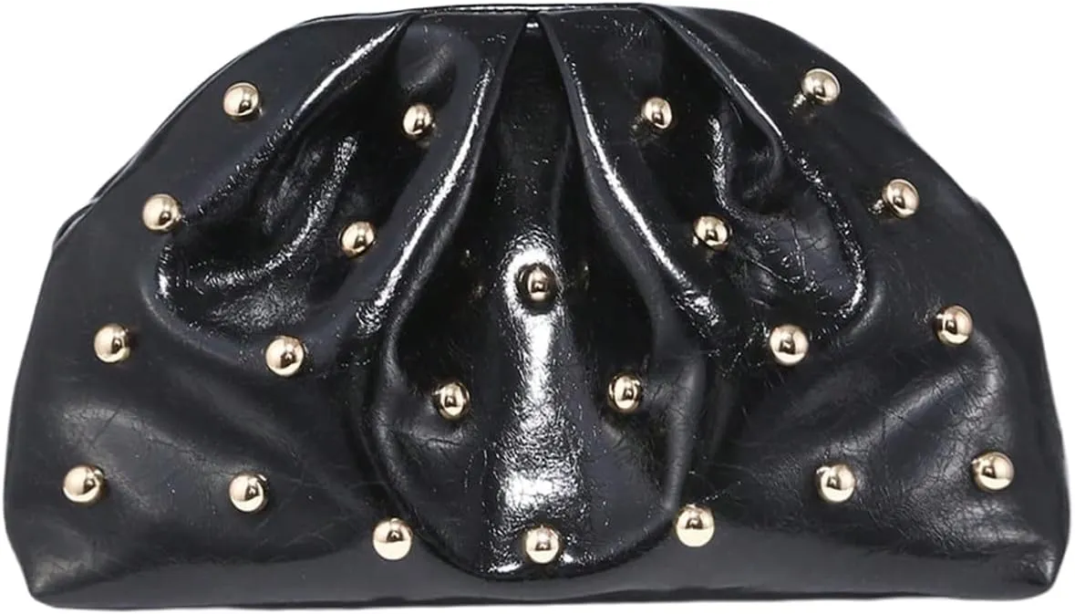 Verdusa Women's PU Leather Studded Clutch Handbags Retro Magnet Ruched Evening Bags