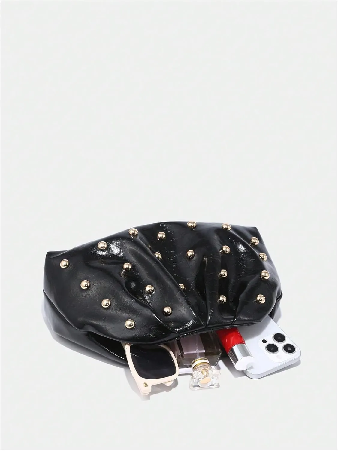 Verdusa Women's PU Leather Studded Clutch Handbags Retro Magnet Ruched Evening Bags