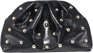 Verdusa Women's PU Leather Studded Clutch Handbags Retro Magnet Ruched Evening Bags