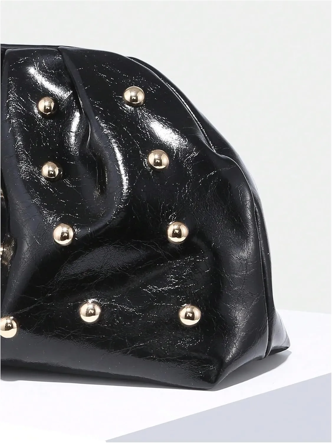 Verdusa Women's PU Leather Studded Clutch Handbags Retro Magnet Ruched Evening Bags