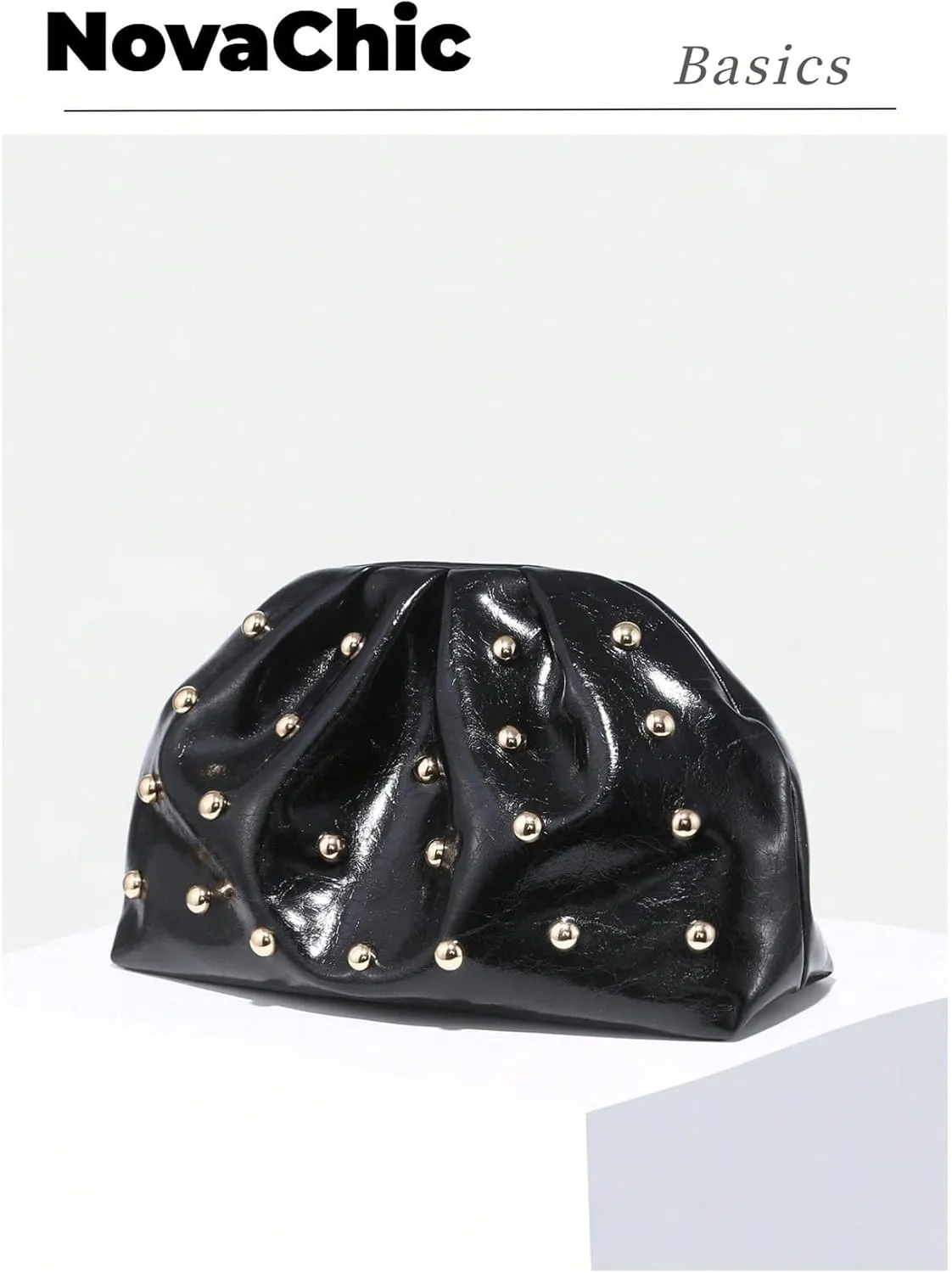 Verdusa Women's PU Leather Studded Clutch Handbags Retro Magnet Ruched Evening Bags