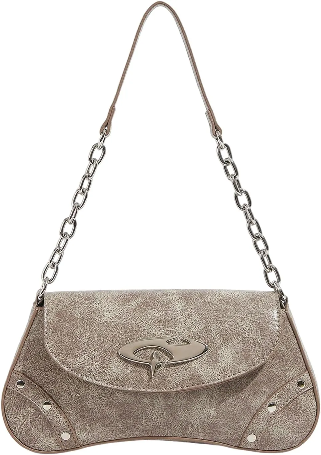 Verdusa Women's Punk Studded Flap Leather Bags Chain Top Handle Underarm Shoulder Bag