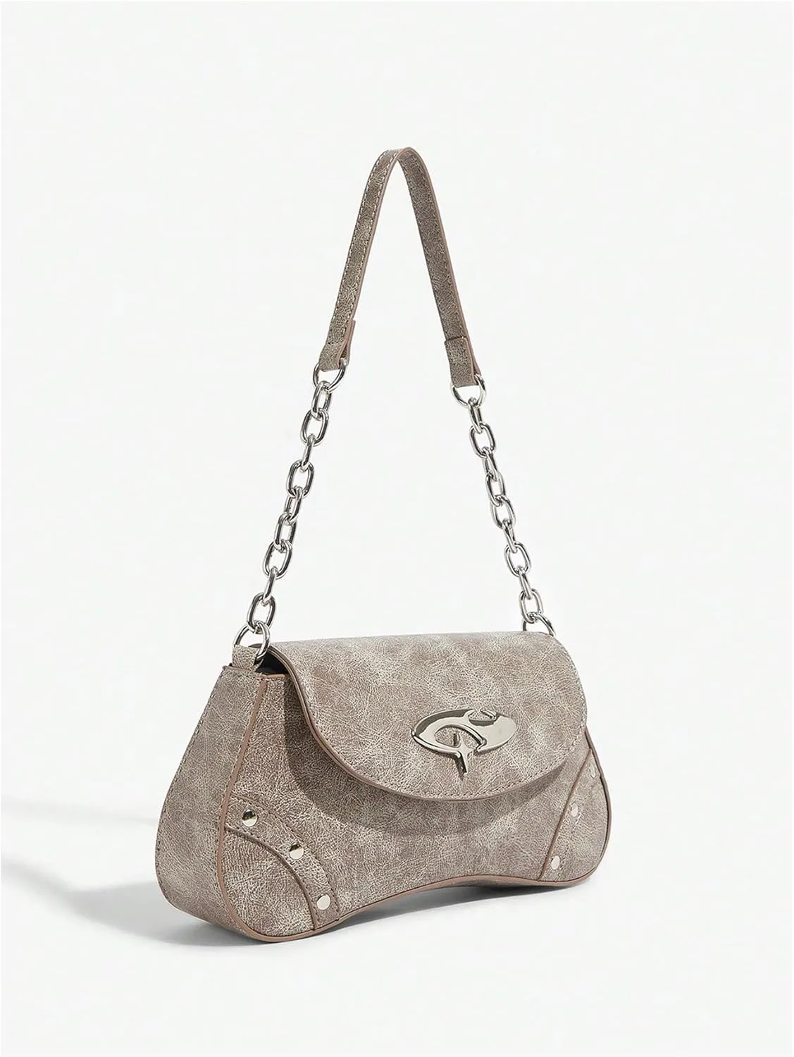 Verdusa Women's Punk Studded Flap Leather Bags Chain Top Handle Underarm Shoulder Bag