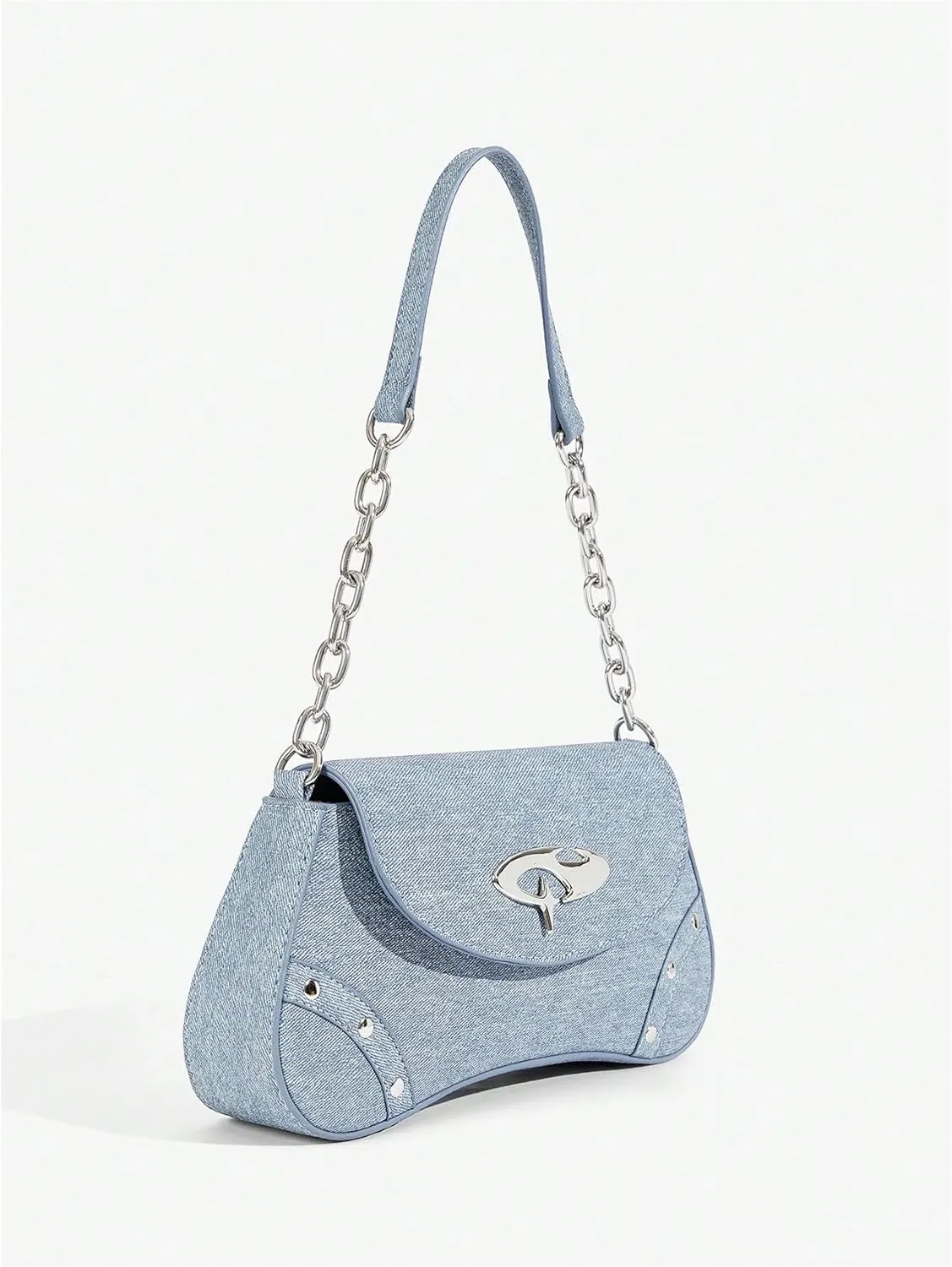 Verdusa Women's Punk Studded Flap Leather Bags Chain Top Handle Underarm Shoulder Bag