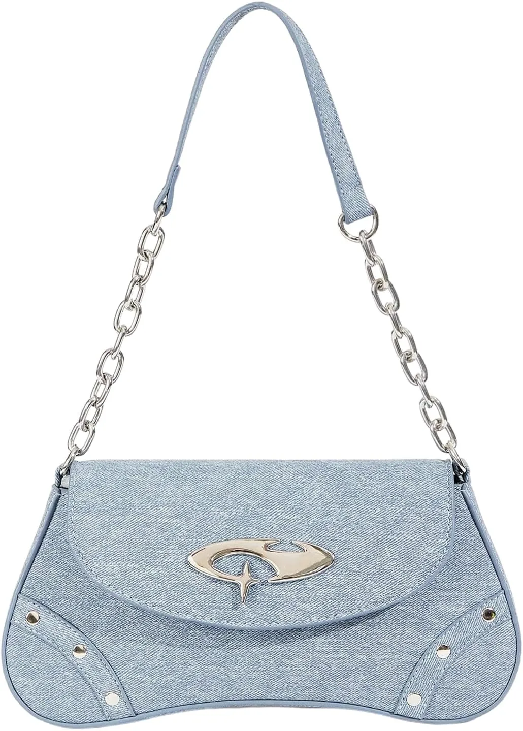 Verdusa Women's Punk Studded Flap Leather Bags Chain Top Handle Underarm Shoulder Bag