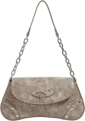 Verdusa Women's Punk Studded Flap Leather Bags Chain Top Handle Underarm Shoulder Bag