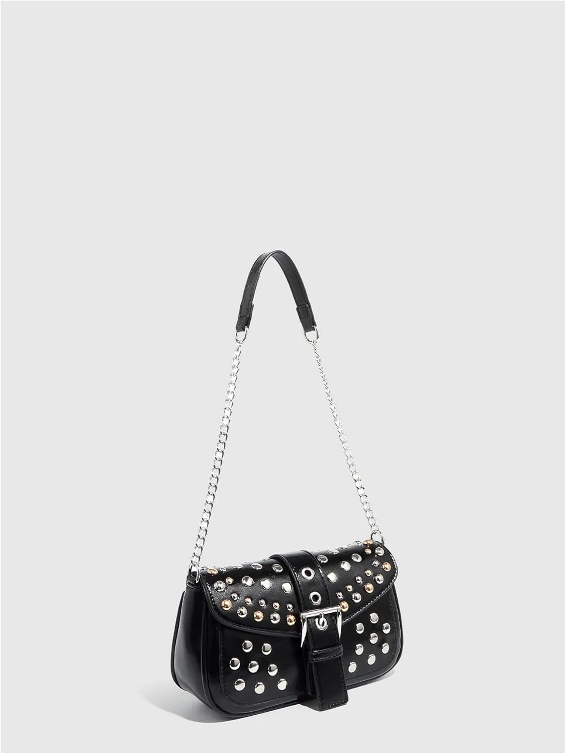 Verdusa Women's Punk Studded Leather Bags Top Handle Buckle Underarm Shoulder Handbags