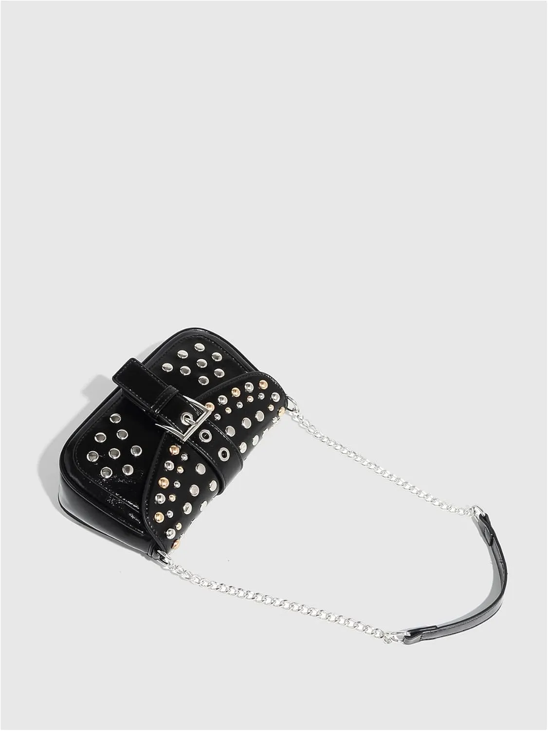 Verdusa Women's Punk Studded Leather Bags Top Handle Buckle Underarm Shoulder Handbags