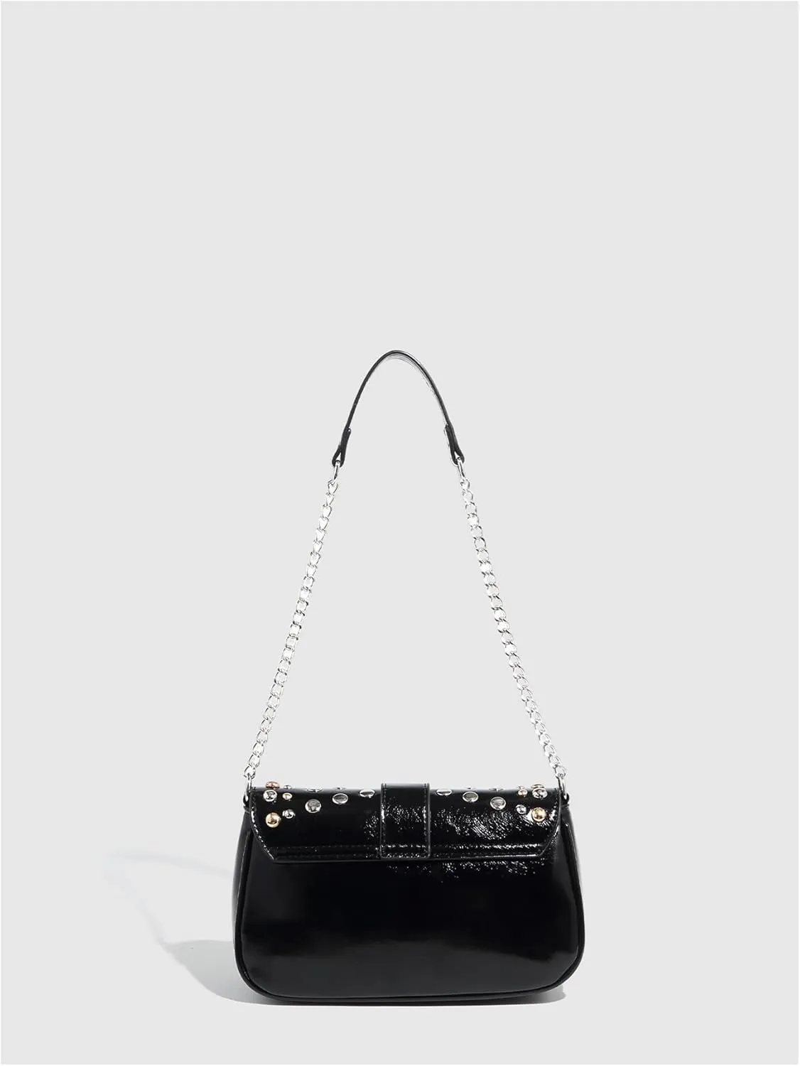 Verdusa Women's Punk Studded Leather Bags Top Handle Buckle Underarm Shoulder Handbags