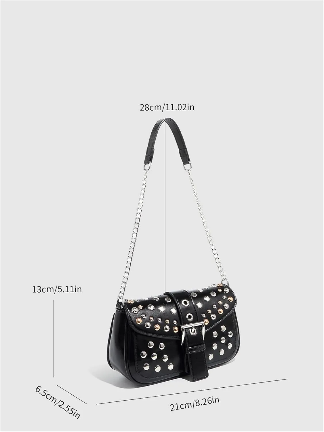 Verdusa Women's Punk Studded Leather Bags Top Handle Buckle Underarm Shoulder Handbags