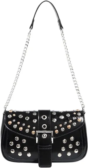 Verdusa Women's Punk Studded Leather Bags Top Handle Buckle Underarm Shoulder Handbags