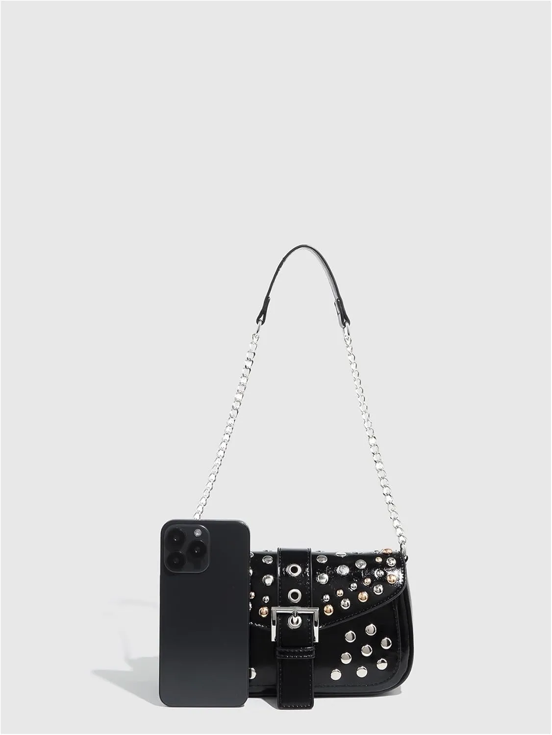 Verdusa Women's Punk Studded Leather Bags Top Handle Buckle Underarm Shoulder Handbags