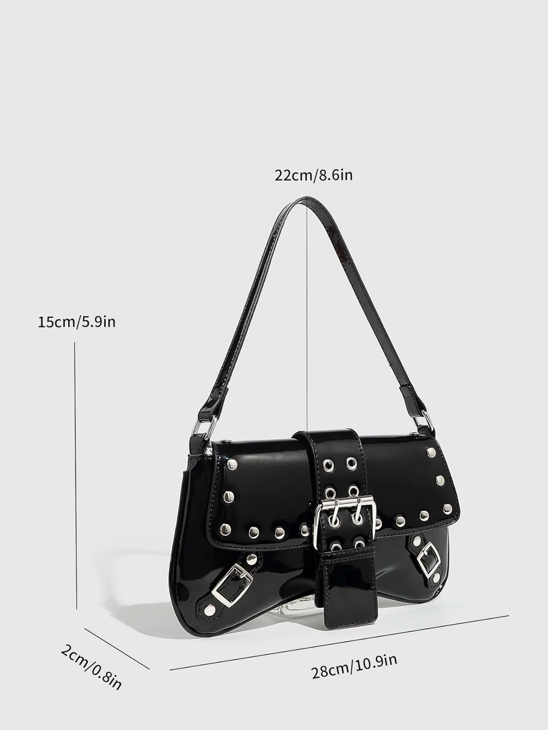 Verdusa Women's Punk Studded PU Leather Shoulder Handbags Flap Underarm Bags with Buckle
