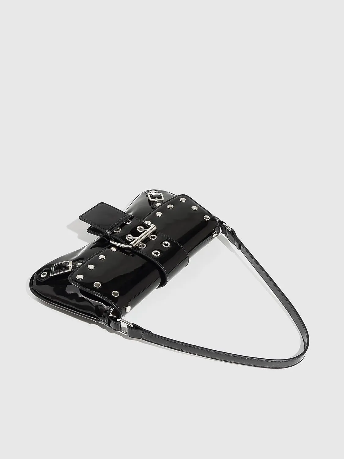 Verdusa Women's Punk Studded PU Leather Shoulder Handbags Flap Underarm Bags with Buckle