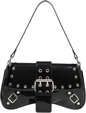 Verdusa Women's Punk Studded PU Leather Shoulder Handbags Flap Underarm Bags with Buckle