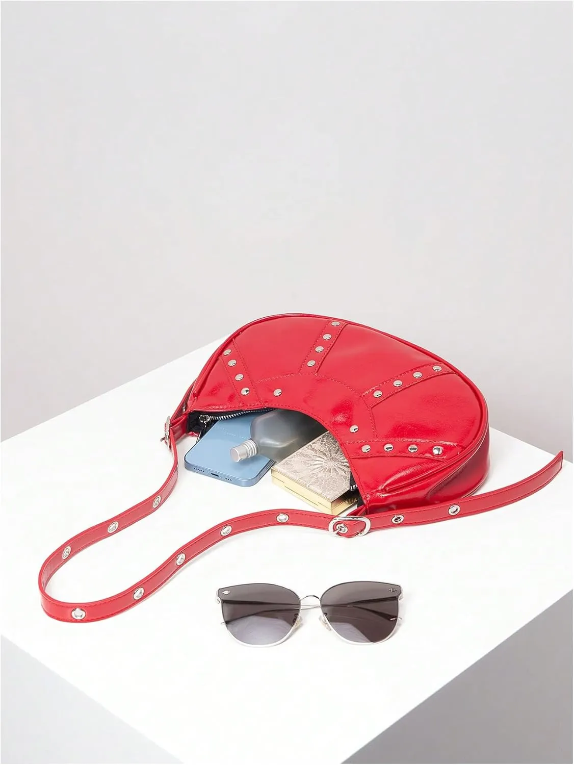 Verdusa Women's Punk Studded PU Leather Shoulder Handbags Top Handle Underarm Bag