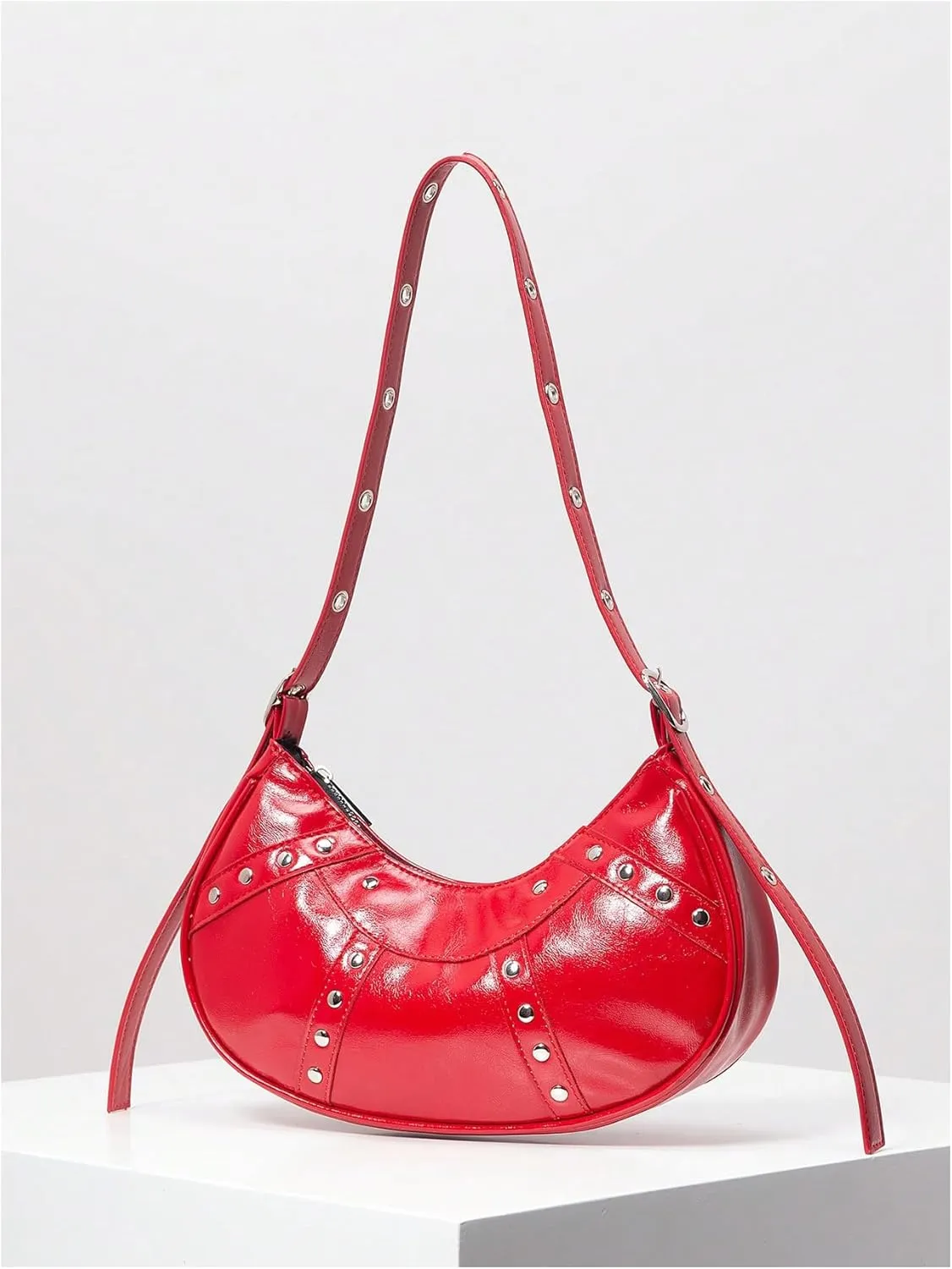 Verdusa Women's Punk Studded PU Leather Shoulder Handbags Top Handle Underarm Bag