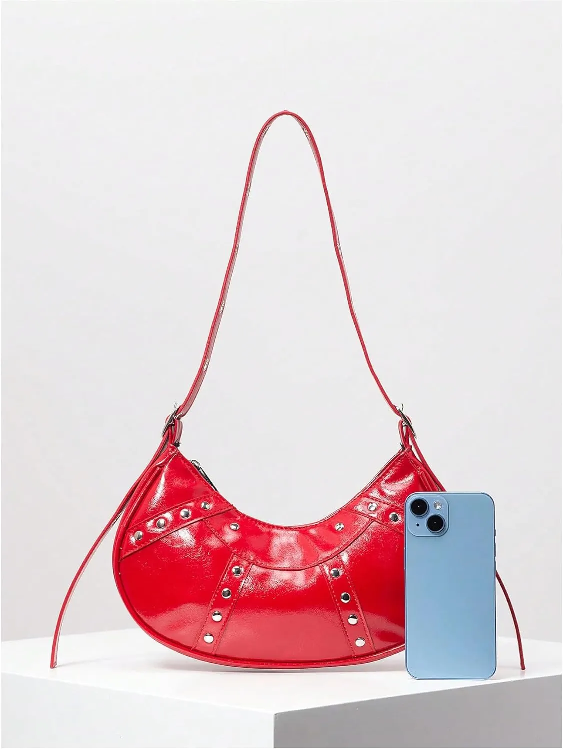 Verdusa Women's Punk Studded PU Leather Shoulder Handbags Top Handle Underarm Bag