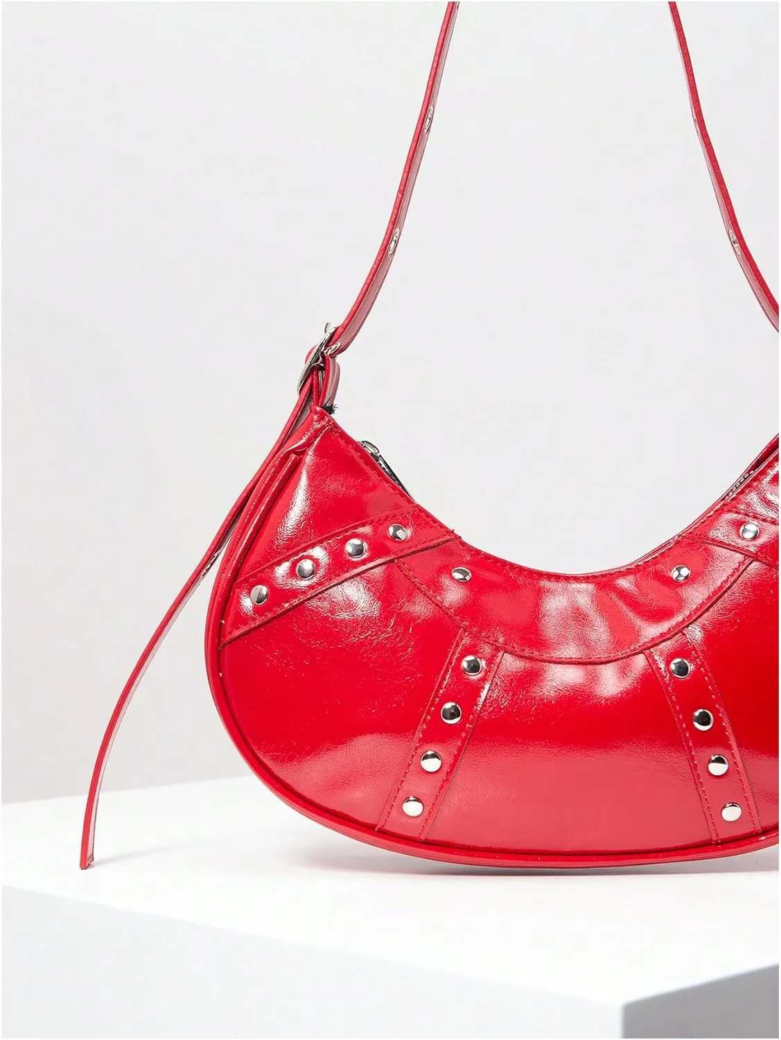 Verdusa Women's Punk Studded PU Leather Shoulder Handbags Top Handle Underarm Bag