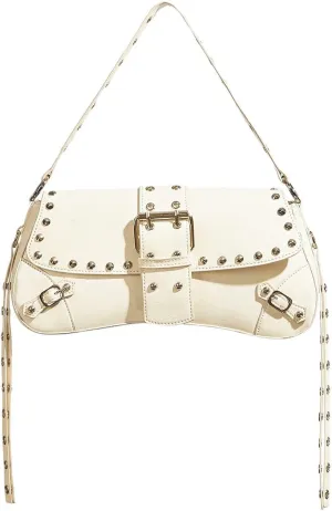 Verdusa Women's Shoulder Bag Y2K Handbag Rivet Punk Hobo Purse with Buckle