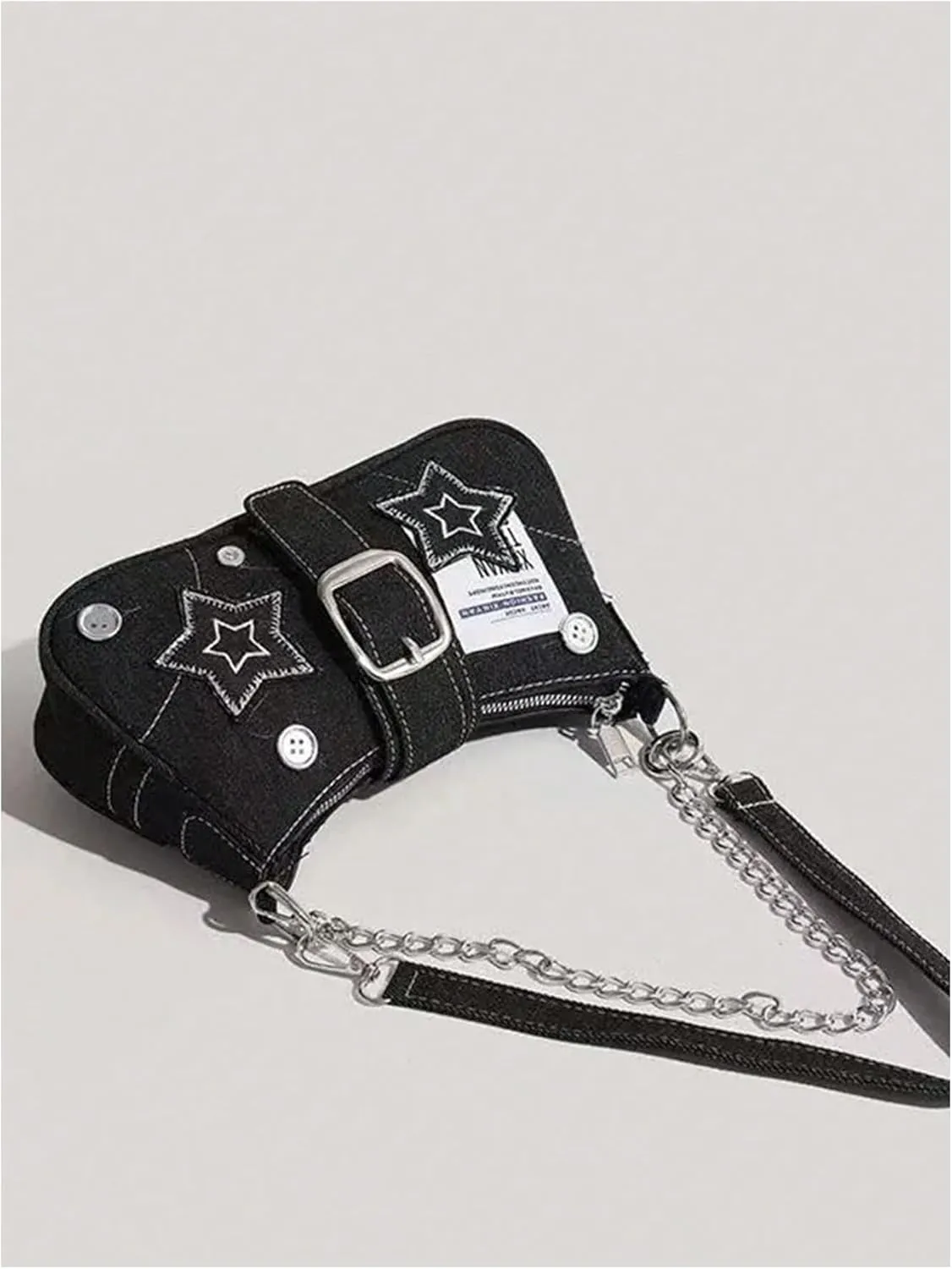 Verdusa Women's Star Buckle Underarm Shoulder Bags Retro Y2k Metal Chain Top Handle Crescent Bag