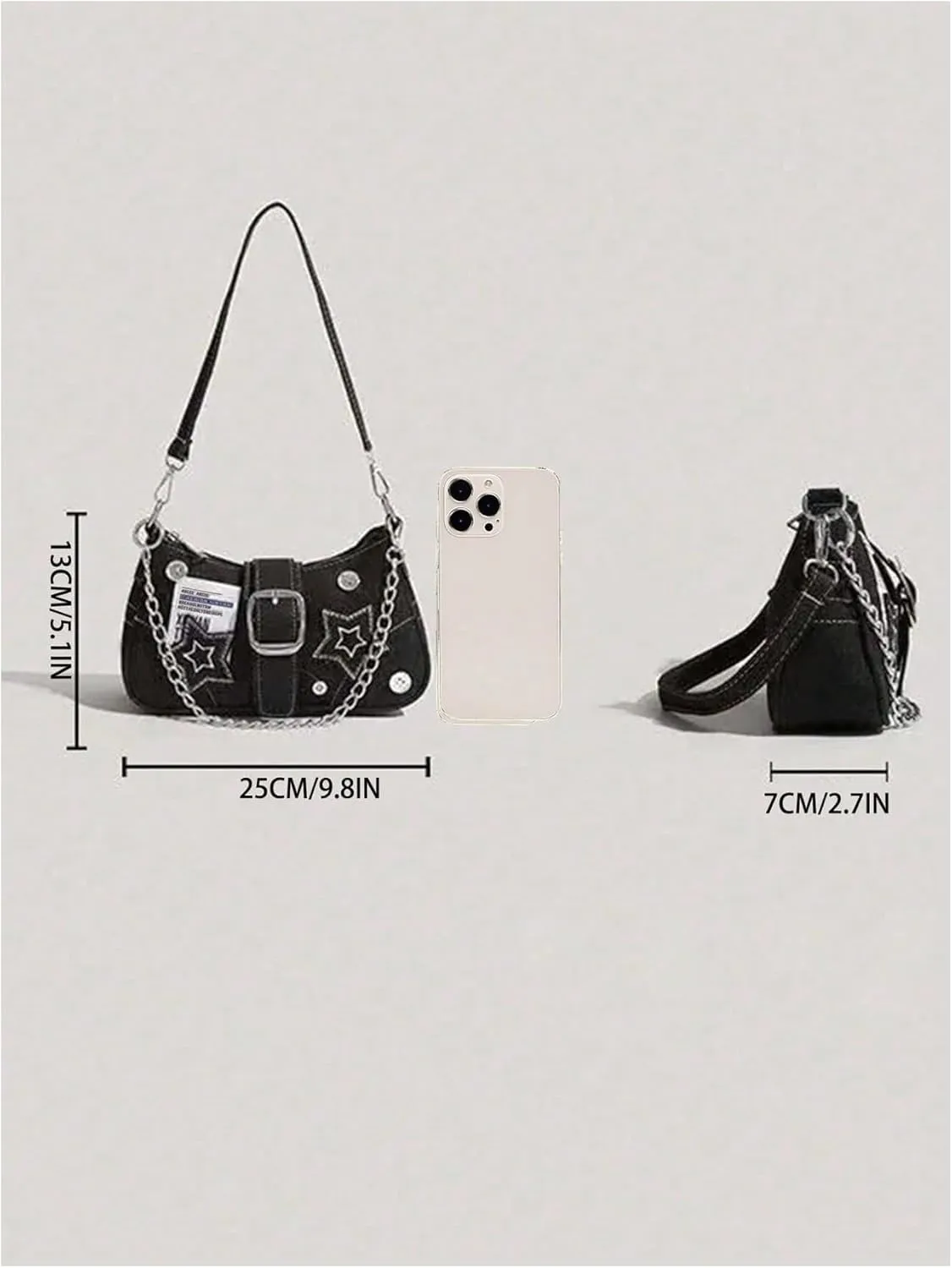 Verdusa Women's Star Buckle Underarm Shoulder Bags Retro Y2k Metal Chain Top Handle Crescent Bag