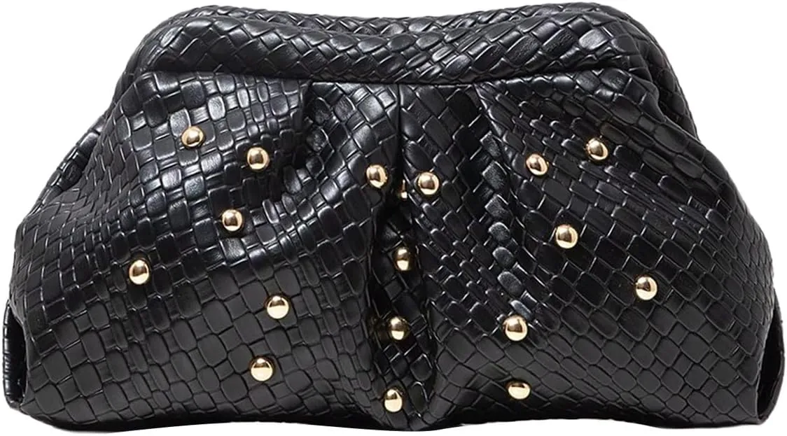 Verdusa Women's Studded Braided Handbags Vintage Ruched Clutch Purses Bags