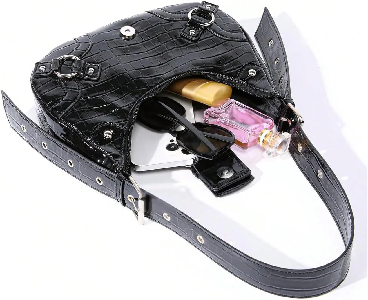 Verdusa Women's Studded PU Leather Clutch Shoulder Tote Handbag Adjustable Strap Boho Bags