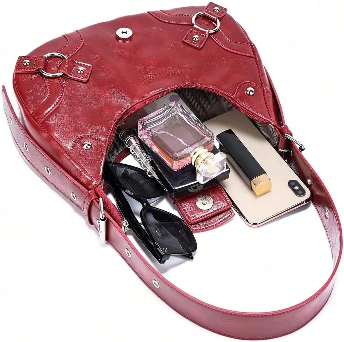 Verdusa Women's Studded PU Leather Clutch Shoulder Tote Handbag Adjustable Strap Boho Bags