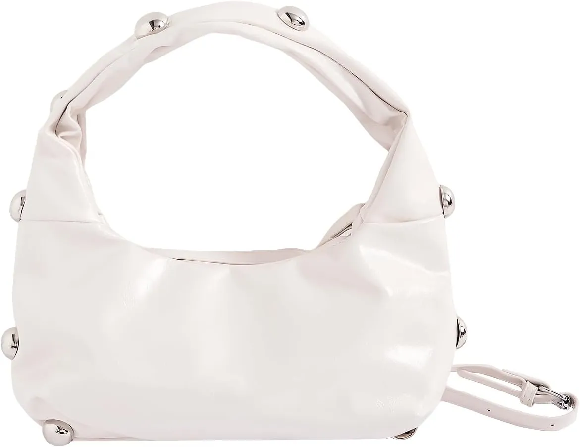 Verdusa Women's Studded PU Leather Shoulder Bag Punk Zipper Top Handle Crescent Clutch Bags